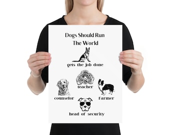 Dogs Should Run The World Poster, Animal Wall Art, Funny Dog Wall Art, Cute Dog Poster, Dog Lover Gifts, Veterinary Wall Art, Vet Offices