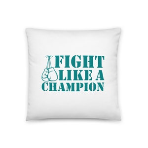 Almohada de apoyo al cáncer de ovario, "Lucha como un campeón", regalo de aliento para pacientes con cáncer de ovario, cojín de apoyo al cáncer de ovario