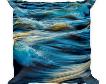 Blue Flowing Abstract Painting Throw Pillow