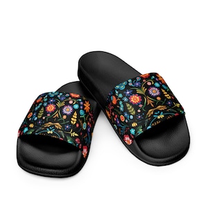 Women&#39;s Mexican Flower Women&#39;s Slides, Colorful Floral Design for Stylish Comfort, Gift for Fashion Lovers, Bright Colorful Slides for Women