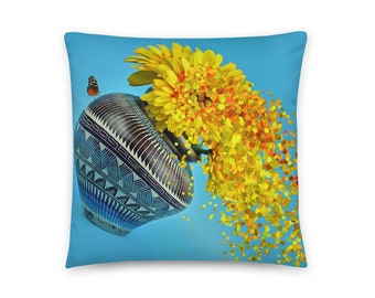 Floral Throw Pillow, Yellow Throw Pillow, Floral Design Throw Pillow, Colorful Throw Pillow