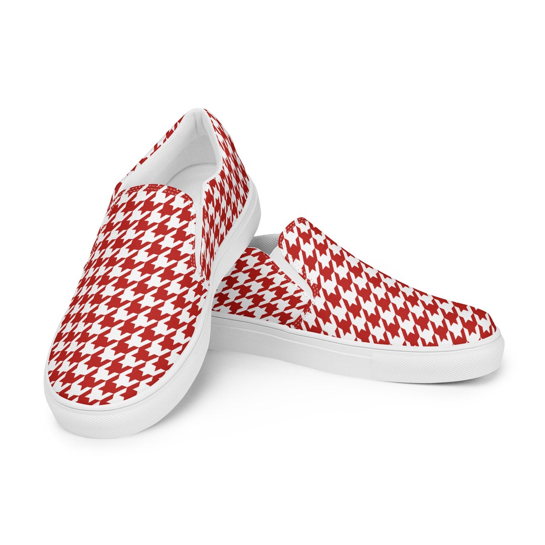 Men's Red Checkered Canvas Slip-ons, Mens Trendy Canvas Streetwear ...