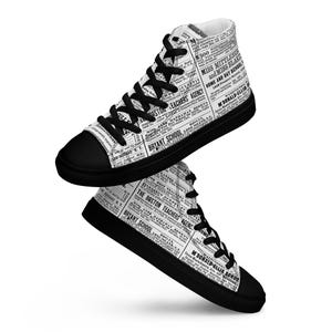Women&#39;s Novelty Newspaper Design Hi-Tops, Fun Birthday Present for Her, Stylish High-Tops, Unique Women’s High-Top Sneakers, Urban Footwear