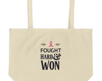 Breast Cancer Survivor, Breast Cancer Awareness, Pink Ribbon, Large organic tote bag