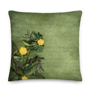 Oreiller vert de jet floral, 18 x 18, 22 x 22 couverture et insertion d’oreiller • bel oreiller lombaire décoratif floral vert, oreillers de jet