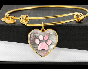 Paw Print Heart Charm Bracelet, Dog Lovers Bracelet, Dog Mom Bracelet