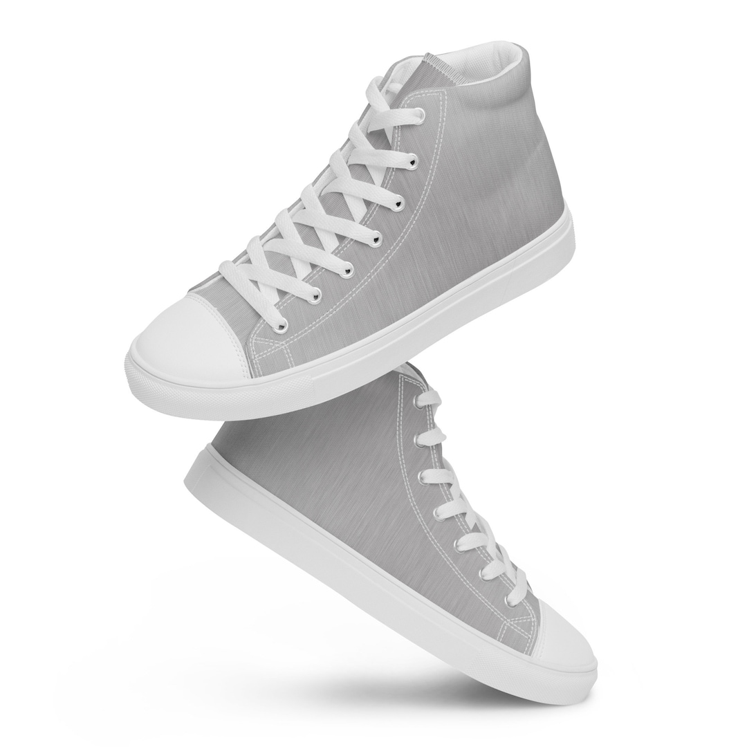 Women s Silver Hi Top Sneakers Sleek Silver High Top Shoes Fashionista Gift Girl s Streetwear Shoes Ideal Birthday Gift for Style Lovers