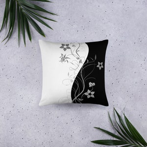 Black & White Decorative Pillow, 18 x 18, 22 x 22 Pillow Cover and Insert• Beautiful Black and White Color Decorative Lumbar Pillow,