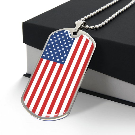 Patriotic American Flag Necklace, Dog Tag Style American