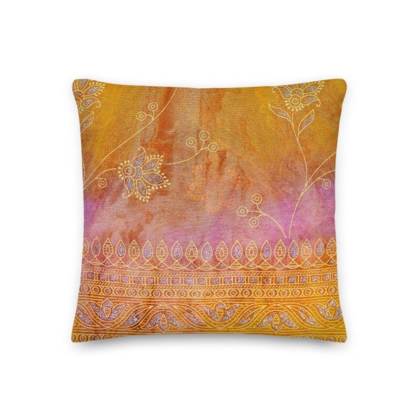 Orange Boho Throw Pillow, 18 x 18, 22 x 22 Pillow Cover and Insert• Beautiful Orange Boho Decorative Lumbar Pillow, Throw Pillows