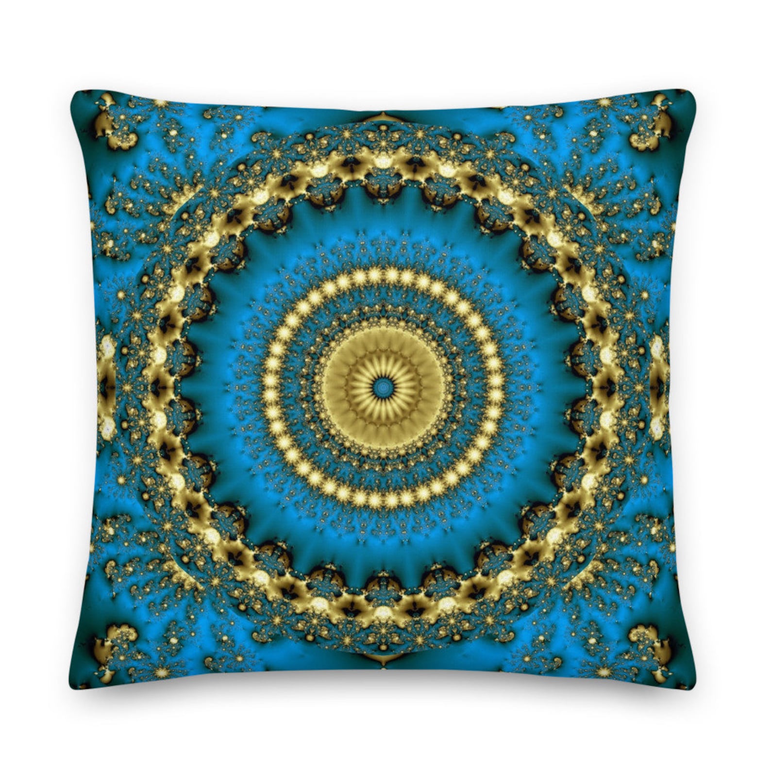 Blue & Gold Decorative Pillow, 18 X 18, 22 X 22 Pillow Cover and Insert