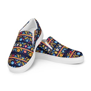 Mexican Flower Canvas Slip-On Shoes for Women, Colorful Design for Everyday Wear, Ideal for Casual Outings, Perfect Gift for Fashion Lovers