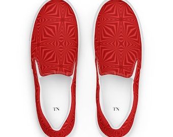 Rode canvas instappers heren, casual lichtgewicht sneakers, loafers met minimaal patroon, comfortabele schoenen voor dagelijks gebruik, gewaagd rood schoeisel