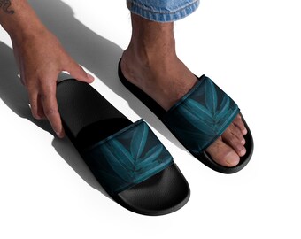 Men's Blue Leaf Slides, Comfortable Stylish Slides for Men, Great