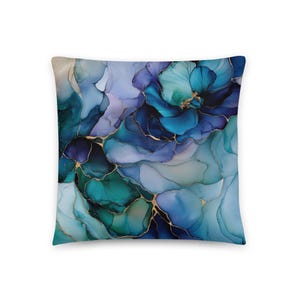 Blue Floral Decorative Pillow, 18 x 18, 22 x 22 Pillow Cover and Insert• Beautiful Blue Color Decorative Lumbar Pillow, Throw Pillows