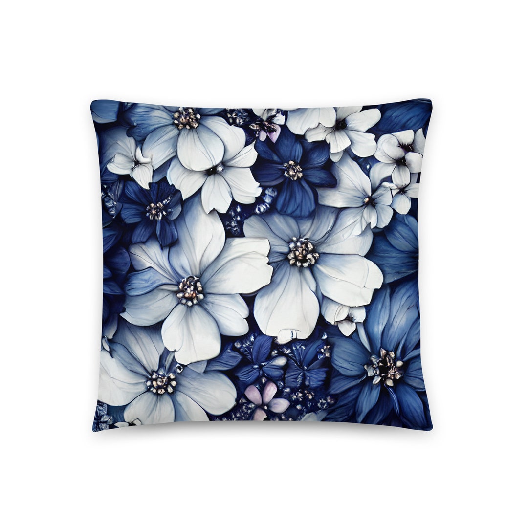 Blue Floral Throw Pillows