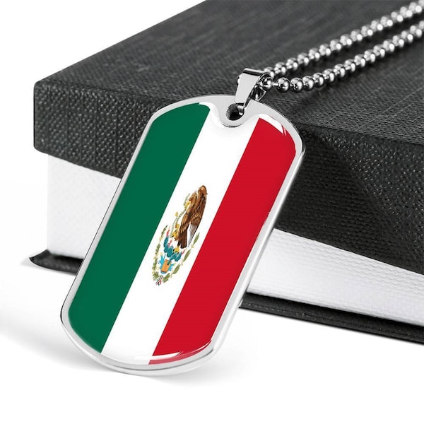 Mexican Flag Jewelry for Men, Men's Mexican Flag Necklace, Joyas con bandera mexicana para hombres