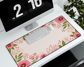 Floral Rose Desk Mat Pink Desk Mat Rose Mousepad Bright Desk Decor Plant Desk Pad Flower Desk Mat Positive Office Decor Mouse Pad Large XL