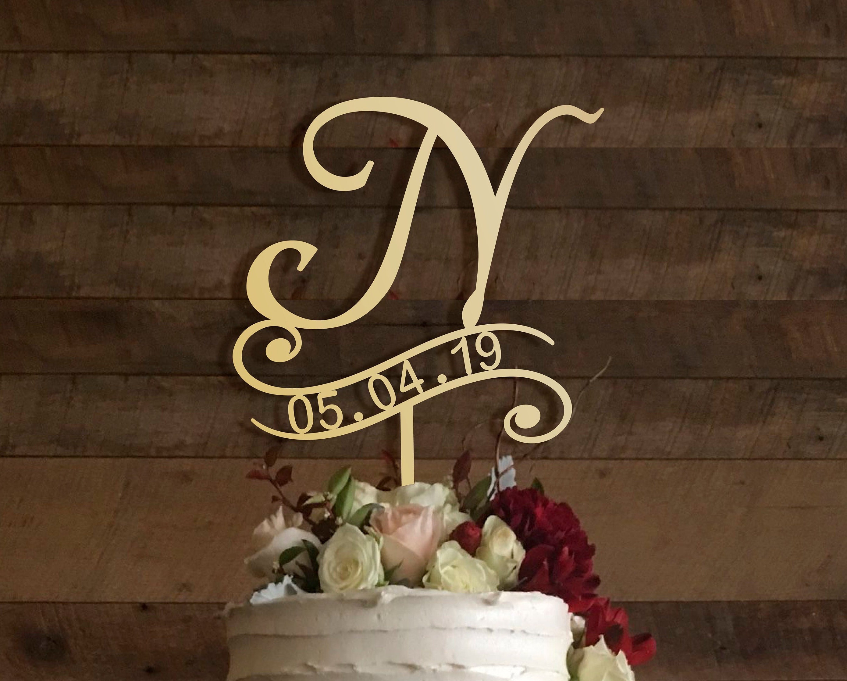 N Cake Topper Wedding Cake Topper Letter Monogram in Gold or Etsy