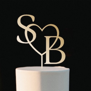 Wedding cake topper, custom cake toppers for wedding, heart cake topper wood, initials cake topper, personalized cake topper heart, #186_1