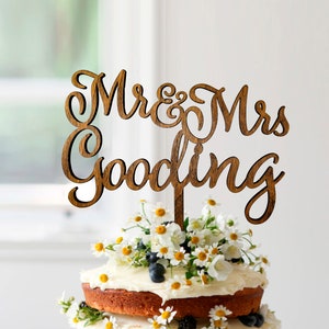 Personalized Rustic Wedding Cake Topper: Mr & Mrs, Last Name