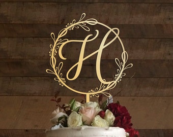 h cake topper, wedding cake topper, cake toppers for wedding, rustic wedding cake topper, initial cake topper, monogram cake topper h, #093