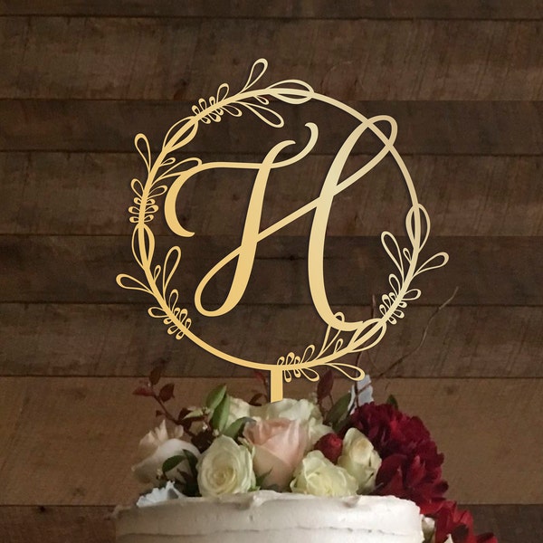 h cake topper, wedding cake topper, cake toppers for wedding, rustic wedding cake topper, initial cake topper, monogram cake topper h, #093