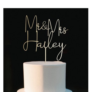 Wedding cake topper personalised Mr and Mrs calligraphy personalized cake topper surname gold wooden customized surname cake topper, #201_1