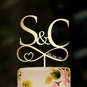Adorno para tarta de bodas, símbolo de eternidad, adornos para tartas de boda, adorno para tarta de madera, adorno para tarta con iniciales, adorno para tarta de infinito en forma de corazón, #189_1