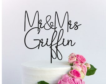 Rustic Personalized Wedding Cake Topper Custom Script Cake Topper for Wedding Mr and Mrs Cake Toppers wooden customized cake topper, #199_1