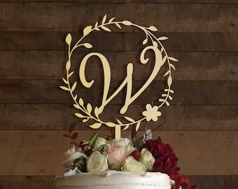 w cake topper, wedding cake topper, cake toppers for wedding, rustic wedding cake topper, initial cake topper, monogram cake topper w, #008