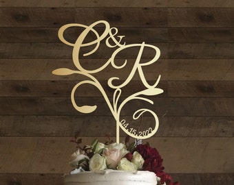 Topper per torta nuziale con lettera personalizzata: iniziale in legno dorato