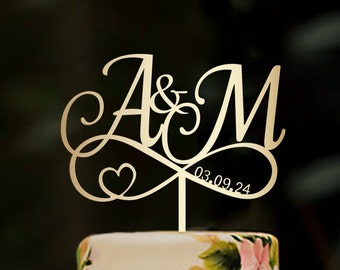 Wedding cake topper, eternity symbol, cake toppers for wedding, wooden cake topper, initials cake topper, infinity cake topper heart, #177