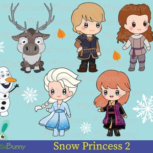 Winter Clipart - Snow Princess Clipart -  Hand Drawn - Chibi clipart - Snow Princesses