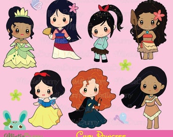Cute Princess ClipArt - Princess Clipart - Princess Chibi - Rysowane ręcznie - Księżniczki - Chibi clipart