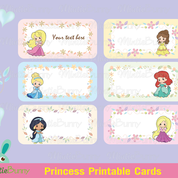 Princess Printable Card - Printable Card -  Book label Sticker Kids cards Gift tags, Scrapbooking - Instant Download