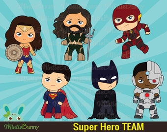Superhero Clipart  - Chibi Clipart - Hero clipart - Hand Drawn Planner Stickers