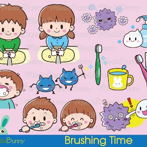 Borstelen clipart-was hand clipart-tanden clipart-virus clipart-hand getrokken-sticker set-afdrukbare planner sticker-kawaii