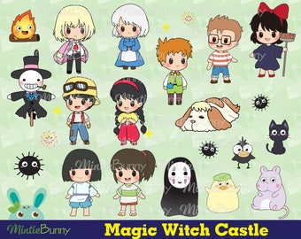 Magic Witch Castle Clipart Fan art - Boy Girl Chibi Anime - Hand Drawn Anime - Chibi clipart - Instant Download