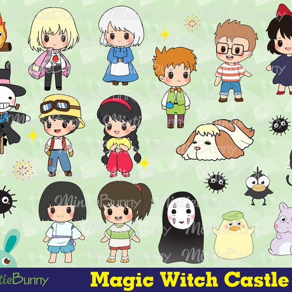 Magic Witch Castle Clipart Fan art - Boy Girl Chibi Anime - Hand Drawn Anime - Chibi clipart - Téléchargement instantané