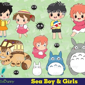 Magic Sea Boy and Girl Clipart Fan art - Chibi Anime - Hand Drawn Anime - Chibi clipart - Instant Download