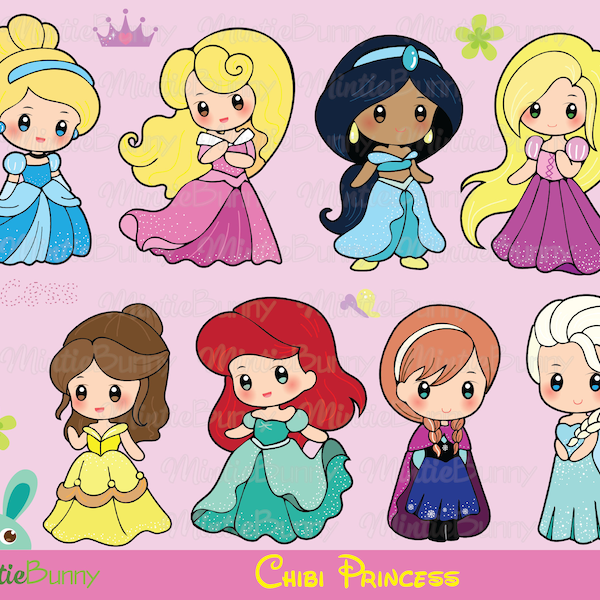 Cute Princess ClipArt - Princess Clipart - Princess Chibi - Chibi Clipart - TÉLÉCHARGEMENT INSTANTANÉ dessiné à la main