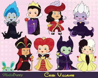 Villains ClipArt - Princess Clipart - Rysowane ręcznie - Naklejki do planera - Chibi ClipArt - Cyfrowe cliparty