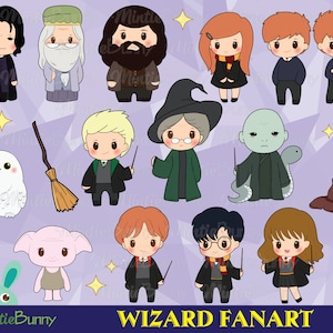 Wizard Inspired - Wizard Clipart - Fan art clipart - Witch Clipart  - Magic Clipart - Hand Drawn - Chibi clipart - Wizard Bundle  Party