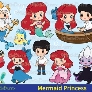 Imágenes Prediseñadas de sirena - Magia - Imágenes Prediseñadas de princesa - Pegatina del planificador de princesas - Dibujado a mano - Imágenes Prediseñadas de Chibi