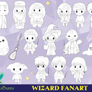 Wizard Stamp - Magic Wizard Coloring Page -Mage School Digital Stamp - Planner Stickers - INSTANT DOWNLOAD