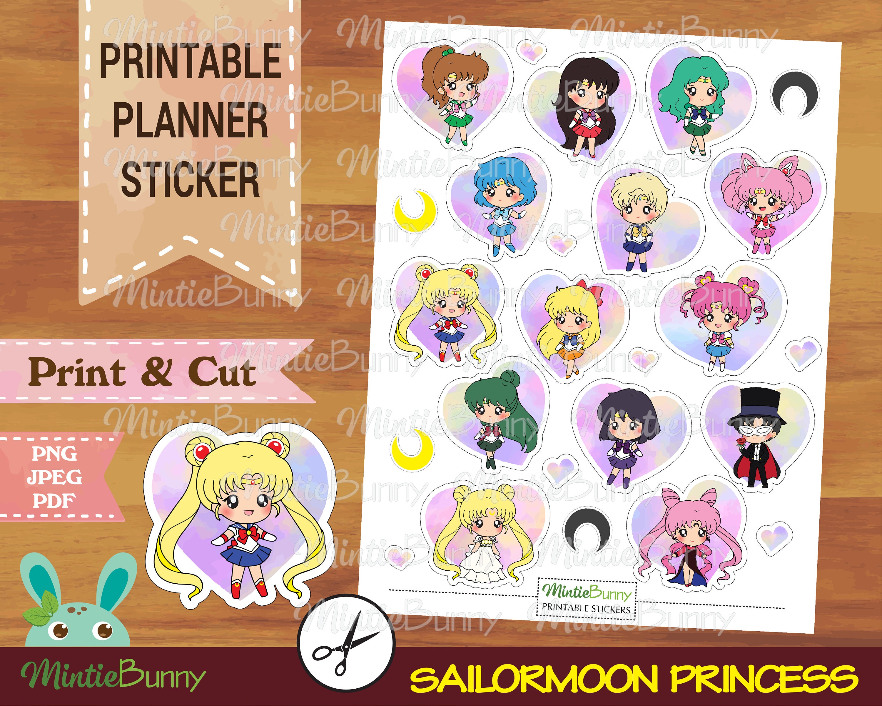 Moon Princess Printable Sticker Printable Planner Stickets - Etsy