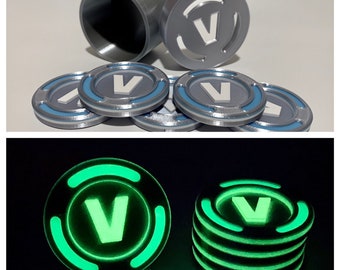 glow in the dark 3d printed vbucks with container v bucks v bucks - fortnite v buck emblem
