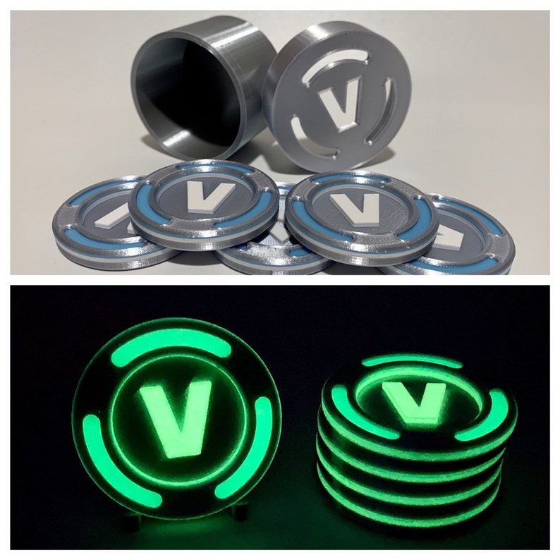 Glow In The Dark 3d Printed Vbucks With Container V Bucks V Bucks - 