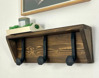 Rustic Pine Coat Rack: Railroad Spike Hooks, Farmhouse Style
